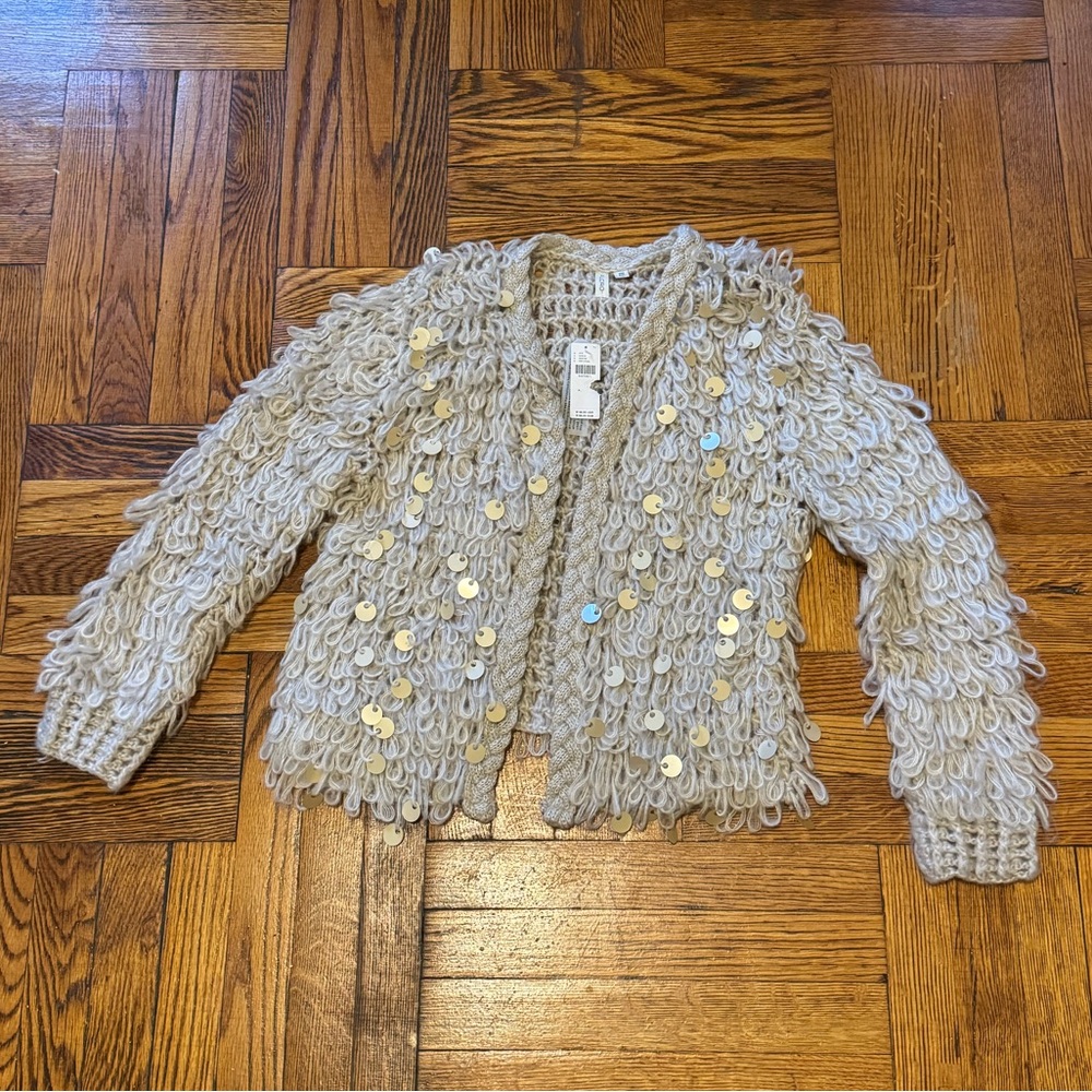 PILCRO Ivory Sequin Cardigan Sweater By Anthropologie